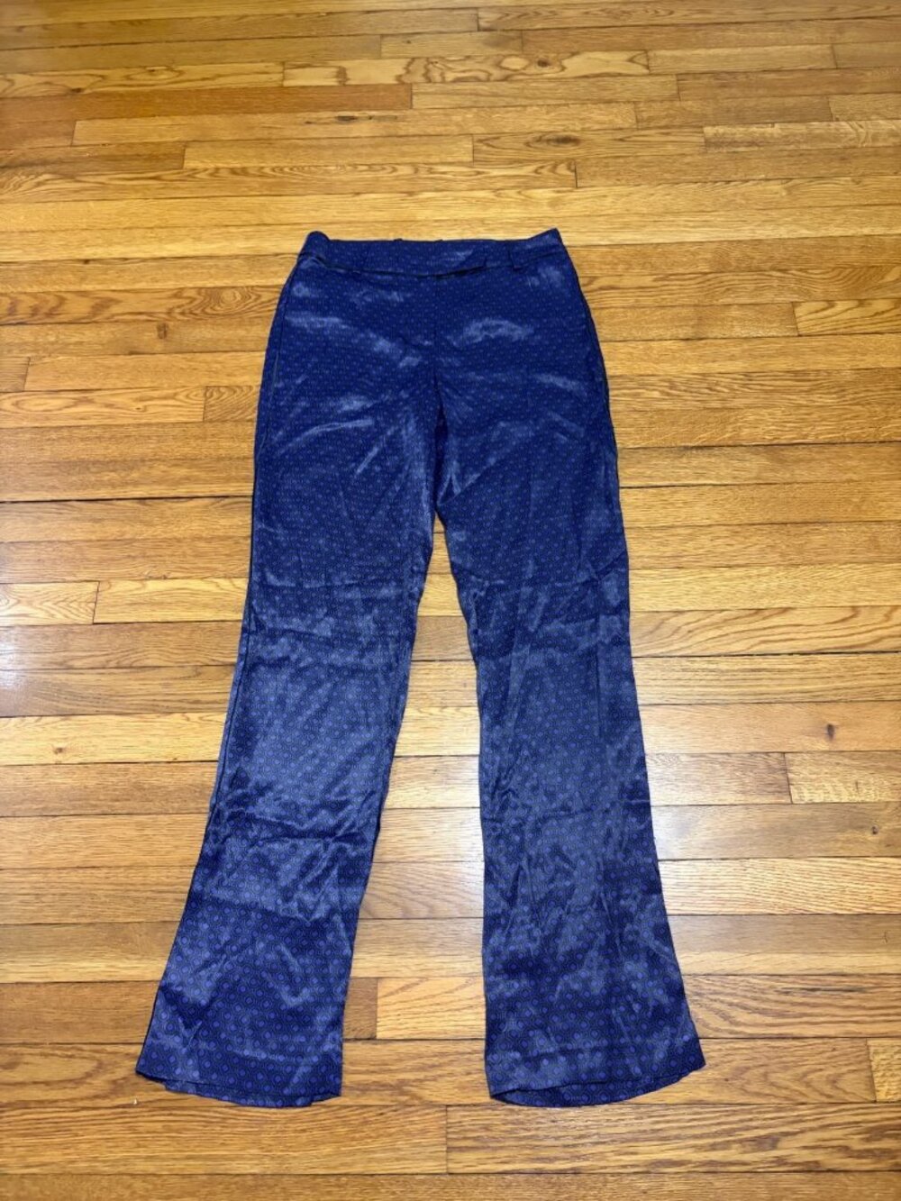 Massimo Dutti Women's Pants Size 6 Purple Black Patterned Viscose Trousers NWT
